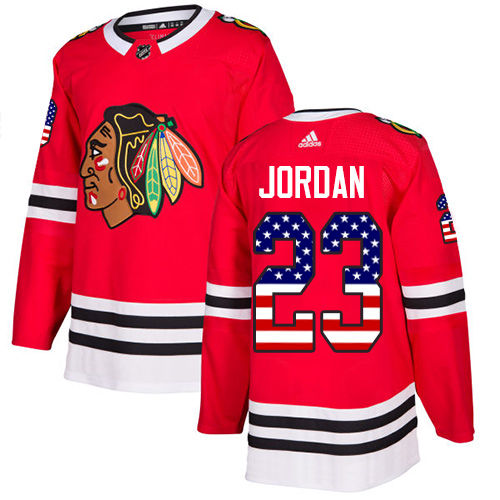 Adidas Blackhawks #23 Michael Jordan Red Home Authentic USA Flag Stitched NHL Jersey